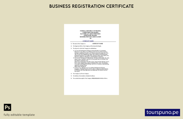 listo para imprimir Certificado de registro de Nigeria Plantilla de plantilla de